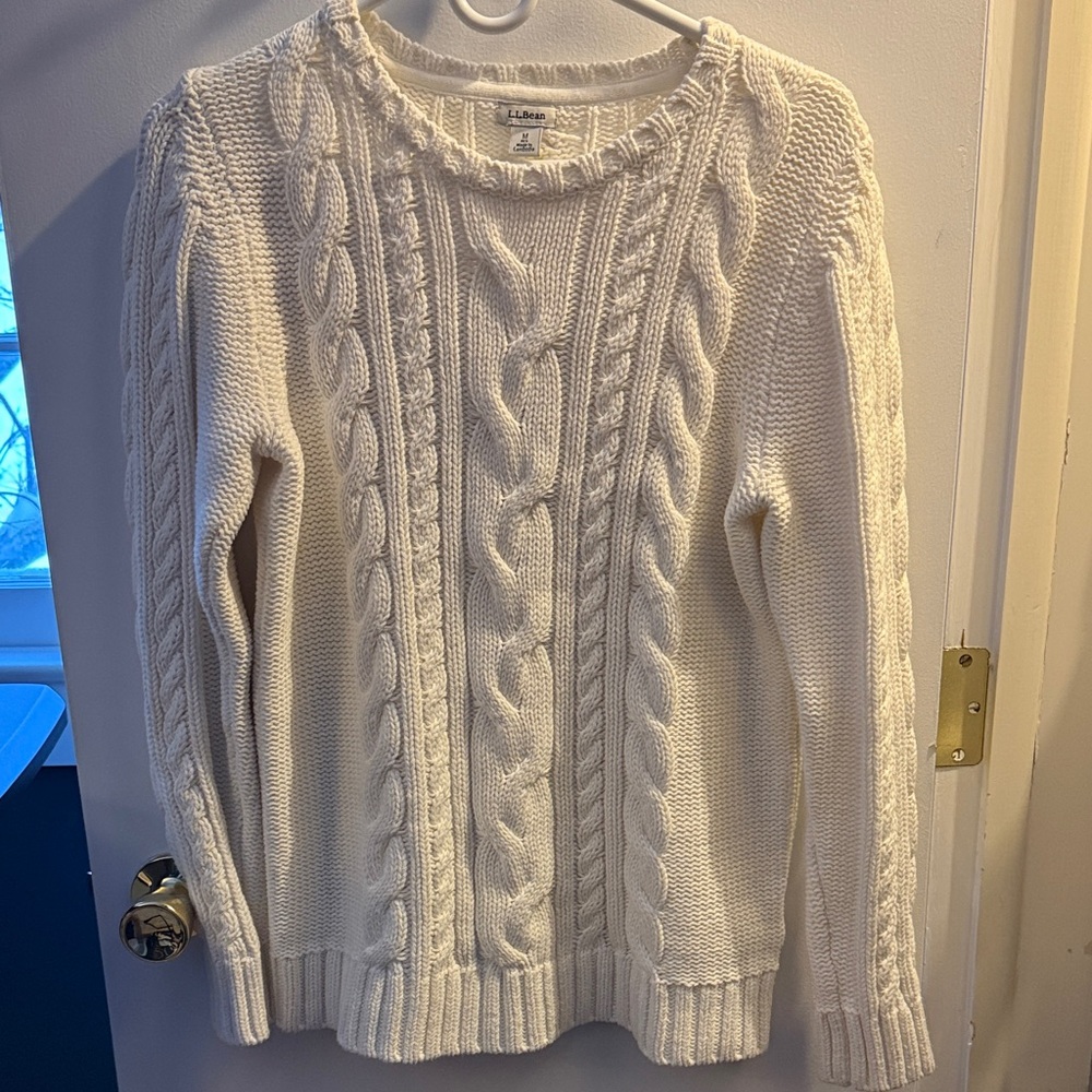 L.L. Bean Women's Cream Cable Knit Sweater